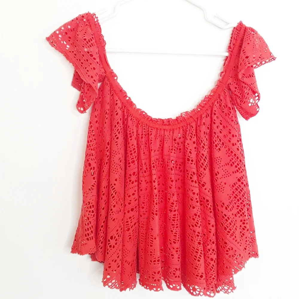 FREE PEOPLE Beach Free to Be Eyelet Coral Top S